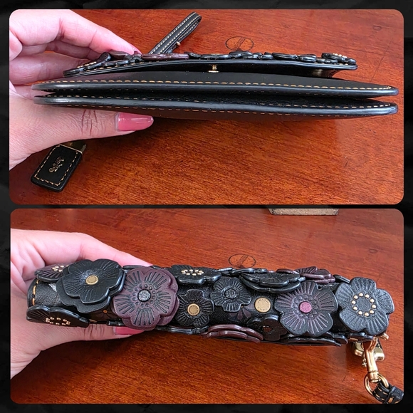 Coach 1941 58181 Tea Rose Clutch Black Leather Wristlet Bag - Picture 6 of 16